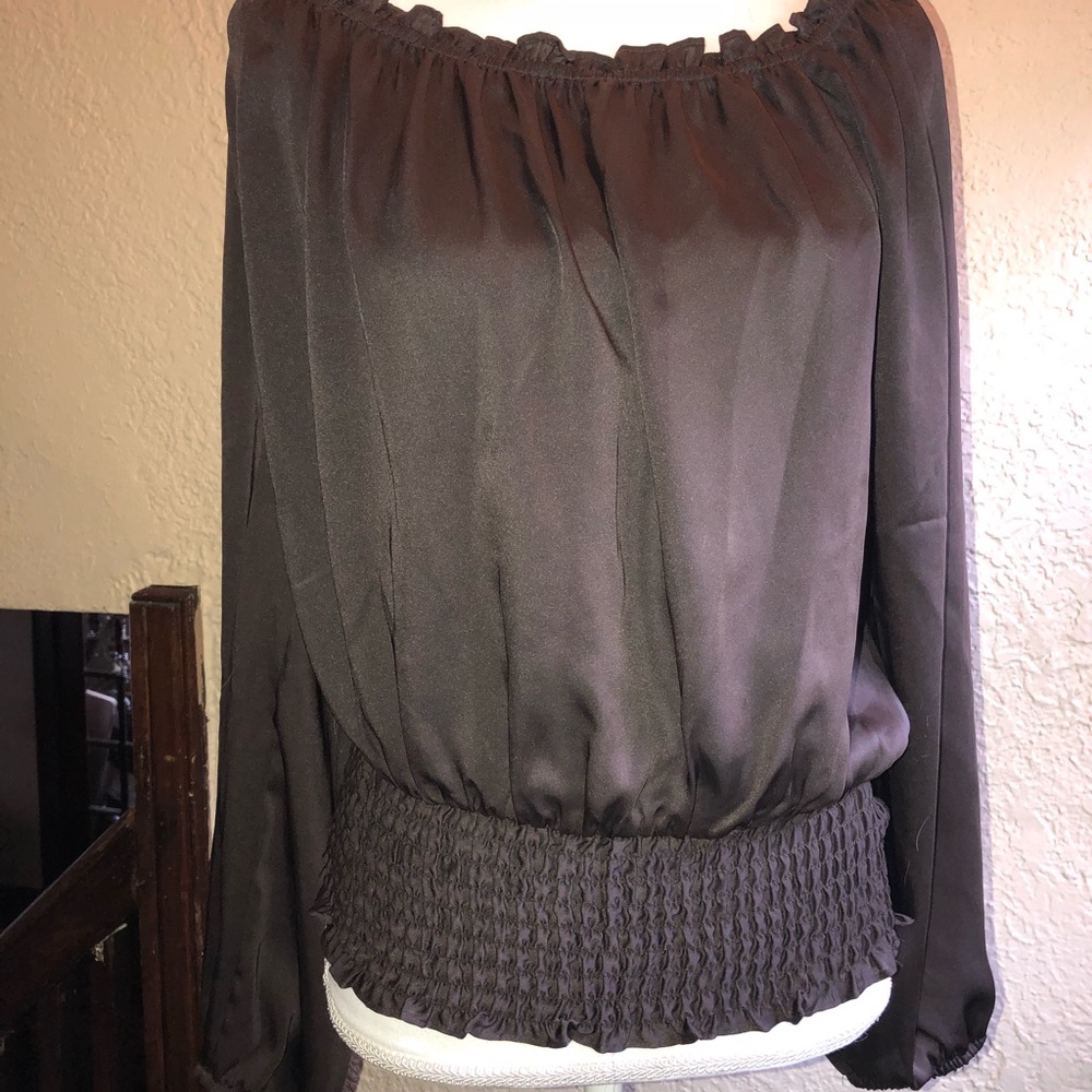 NWOT Michael Kors Brown Silk Peasant Top Size M
